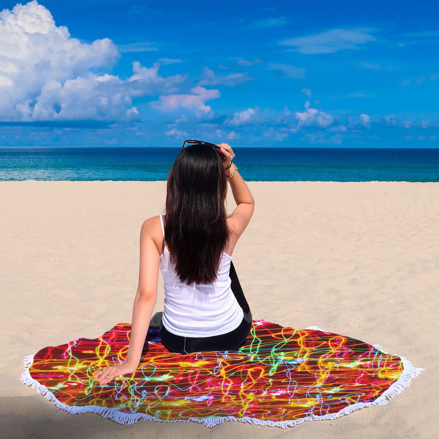 Red Light Round Beach Blanket - Avion Cuatro