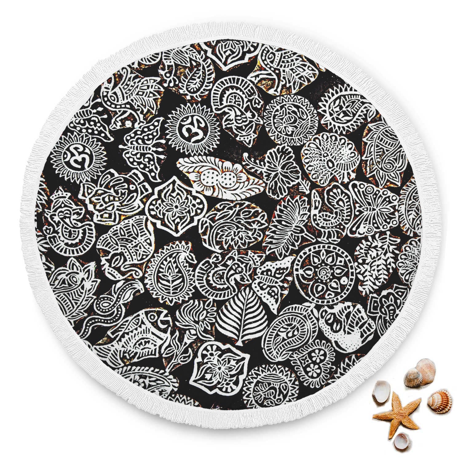 White Blossom Round Beach Blanket - Avion Cuatro